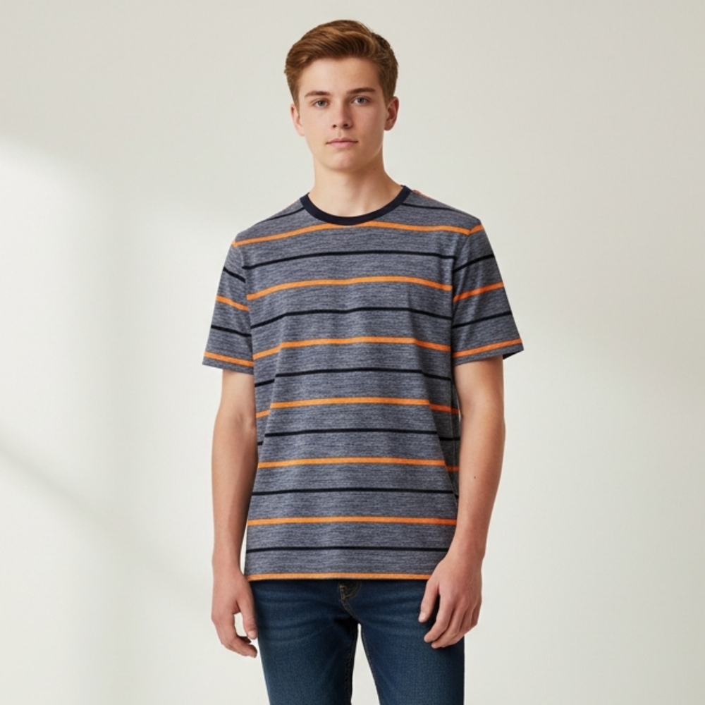 Faded Glory Boys Gray Striped Short Sleeve Crewneck T-Shirt Size XL